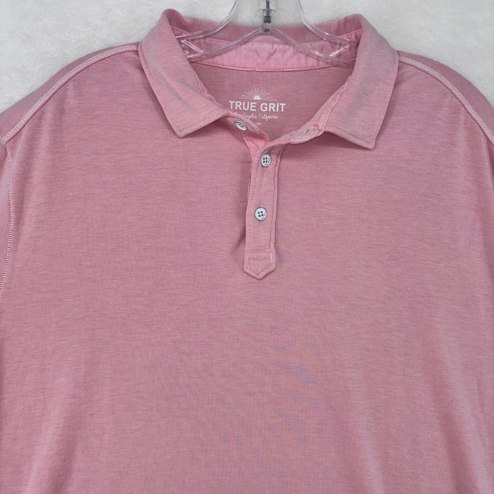 True Grit Mens XL Polo Shirt Short Sleeve Pink Jersey Knit Casual Classic Fit
